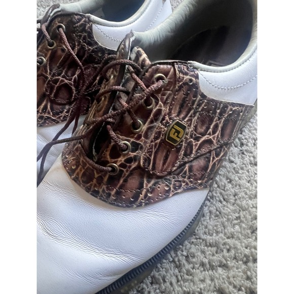 FootJoy Other - FootJoy DryJoys Mens Golf Shoes White Croc Embossed Leather Spikes Size 7.5 W‎